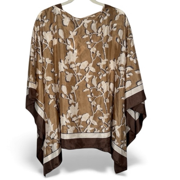 NWT Brunello Cucinelli Almond Floral Monili Silk Poncho Old Money Quiet Luxury - Picture 3 of 10